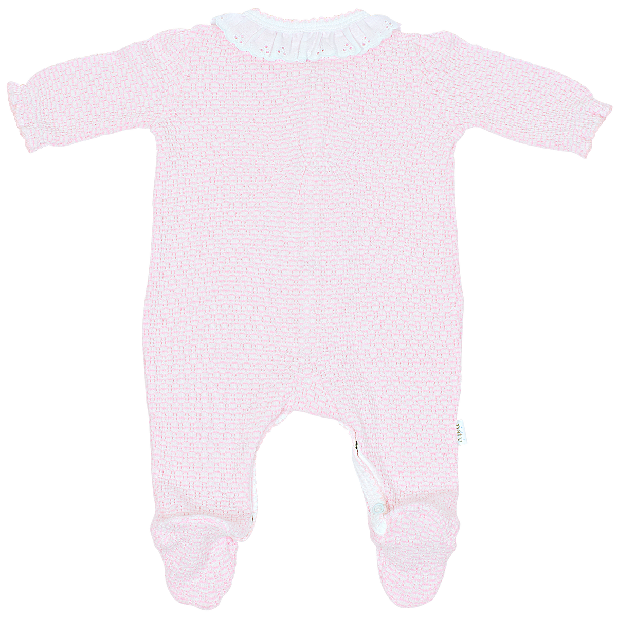 Paty Pink Knit Solid Color Footie with Eyelet Trim