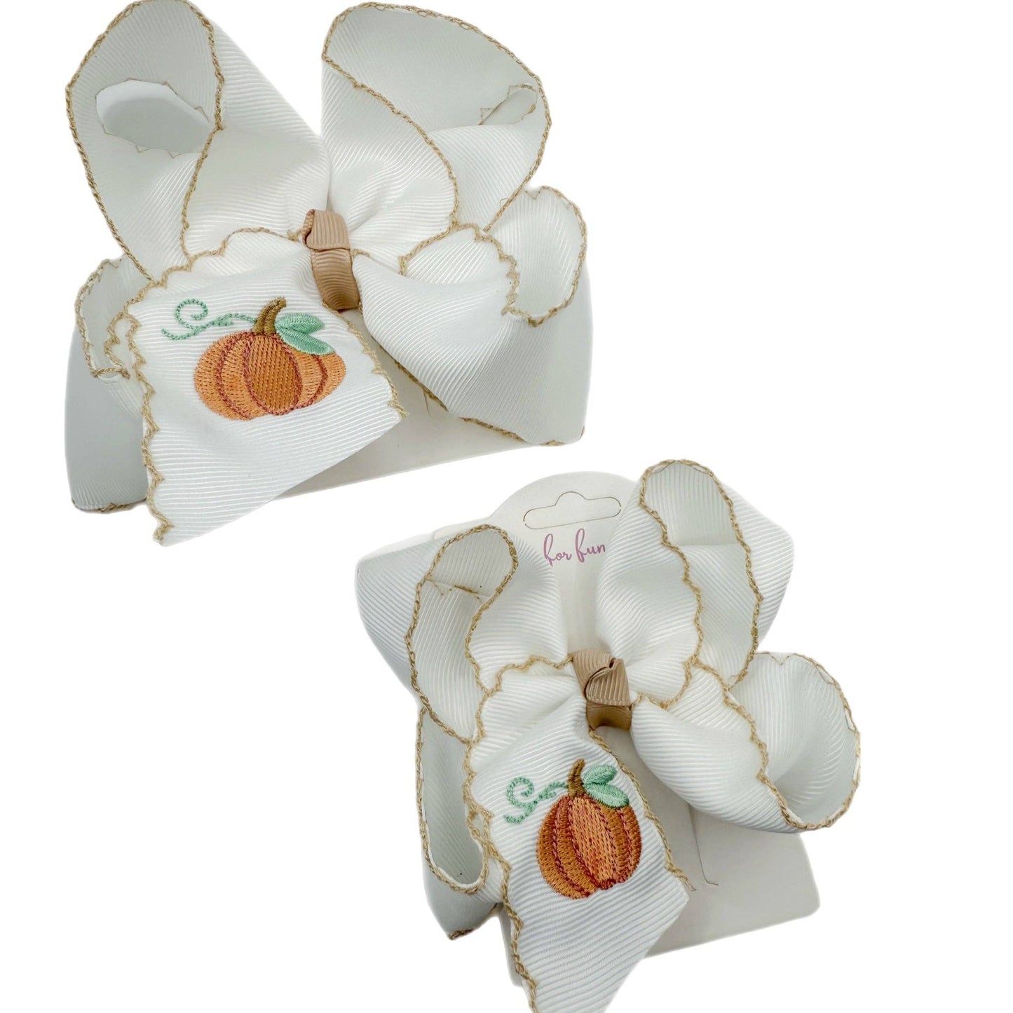 Heirloom Pumpkin Embroidered Bows: 4 inch
