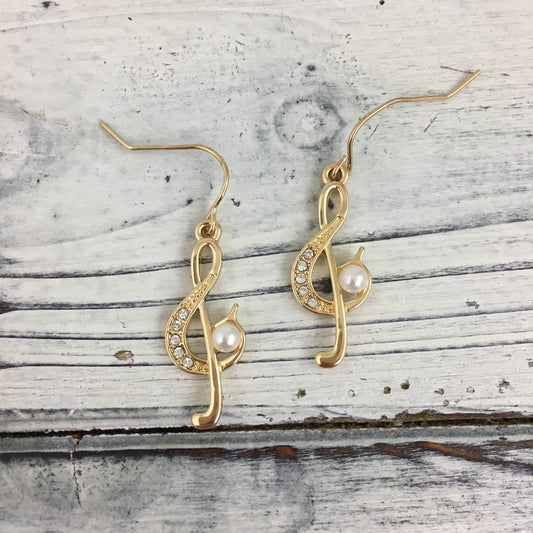 Stone pearl music note earrings