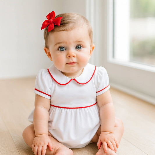 Red and White Collared Ruffle Short Sleeve Bubble