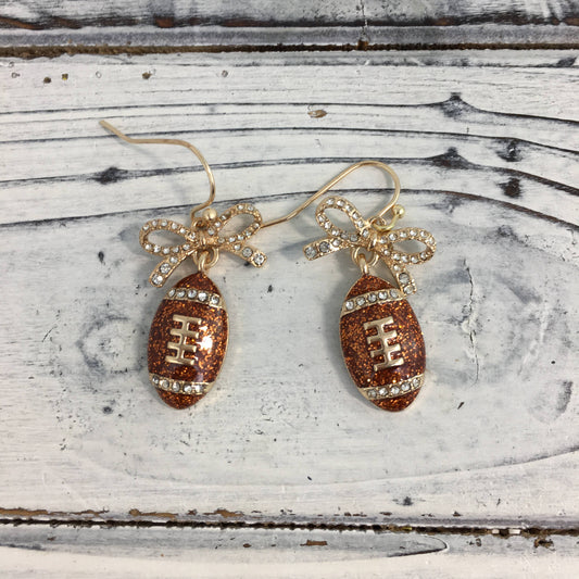 Rhinestone Football Bow Earrings