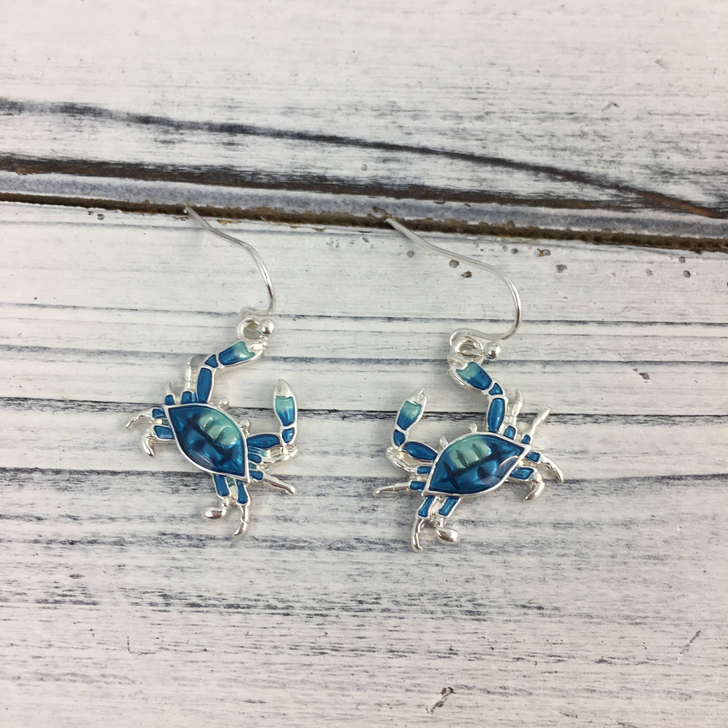 Dainty blue crab dangle earrings