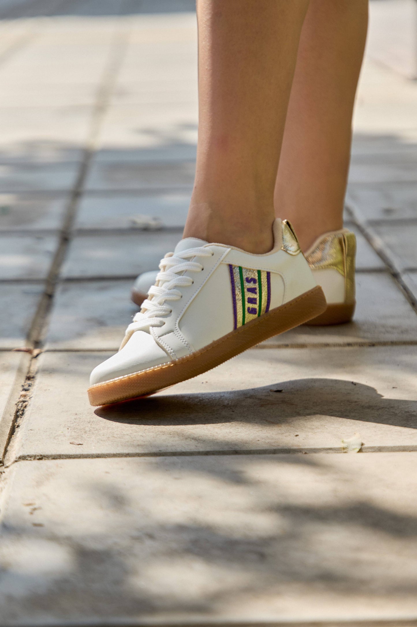 Women’s Embroidered Mardi Gras Sneakers – Gum Sole