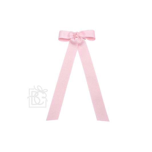 FLAT BOW W/ 7" STREAMERS ON ALLIGATOR CLIP: 3.5" W/ 7" Streamers / LIGHT PINK