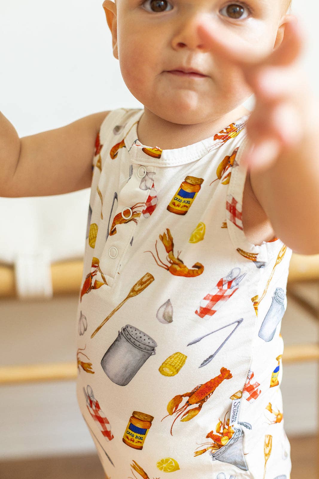 Crawfish Boil Bamboo Henley Onesie with Snaps