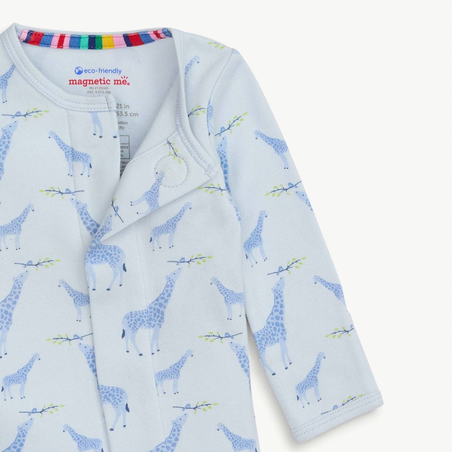 BLUE JOLIE GIRAFFE ORGANIC COTTON MAGNETIC FOOTIE