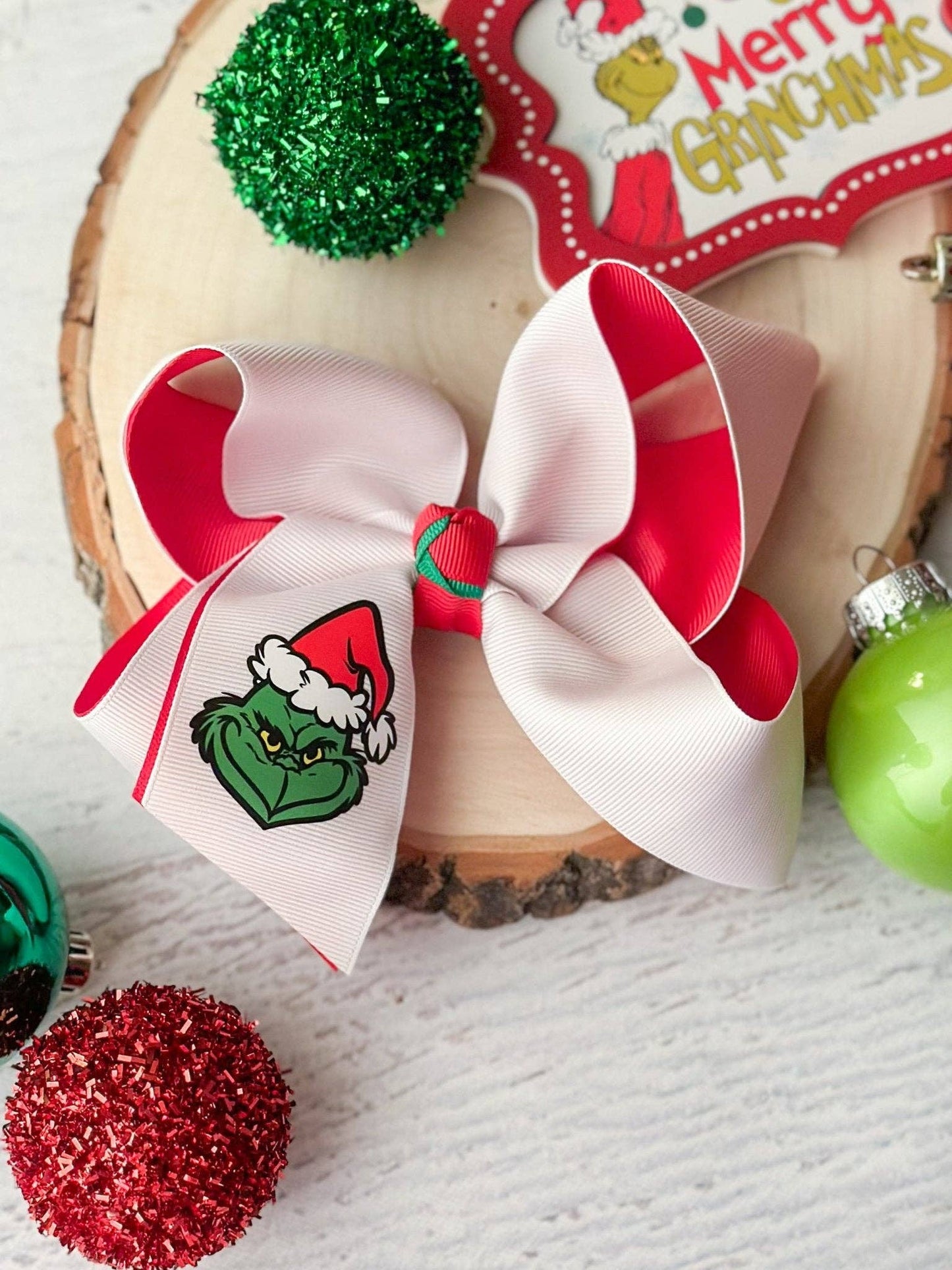 Mean Green Christmas Double Layer Hair Bow