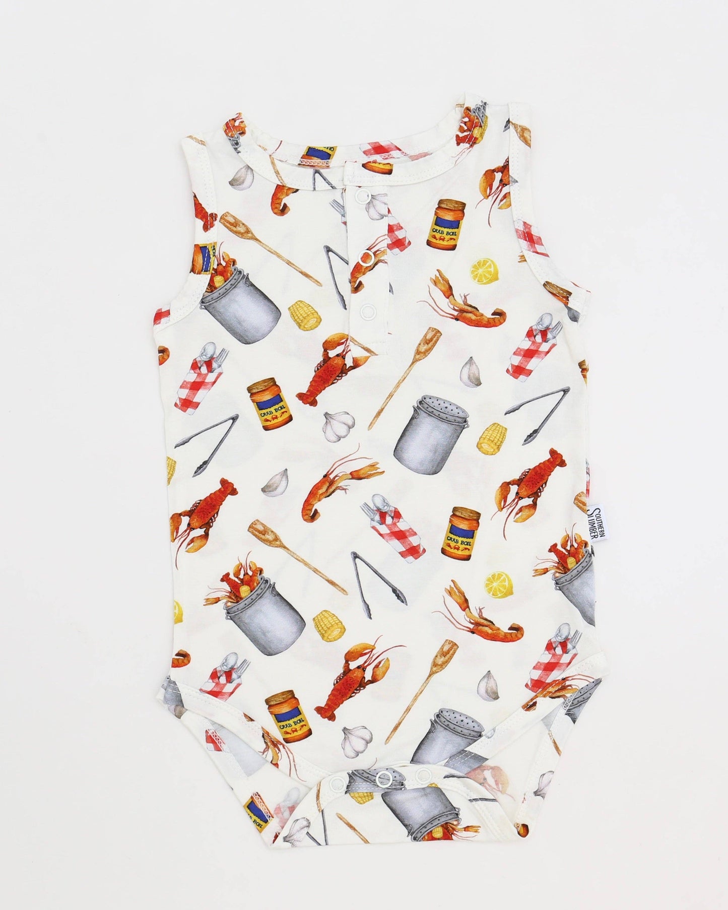 Crawfish Boil Bamboo Henley Onesie with Snaps