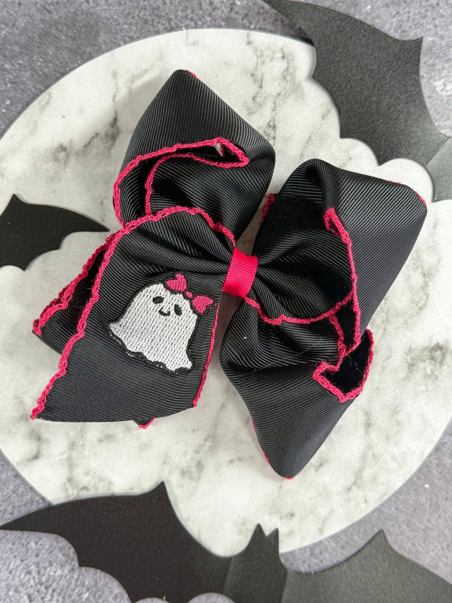Cute Ghost Embroidered Moonstitch Hair Bow | Clip