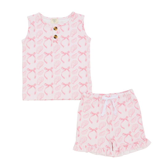 Seaside Ruffle Set | Southern Charm | Pink Bows & Oysters