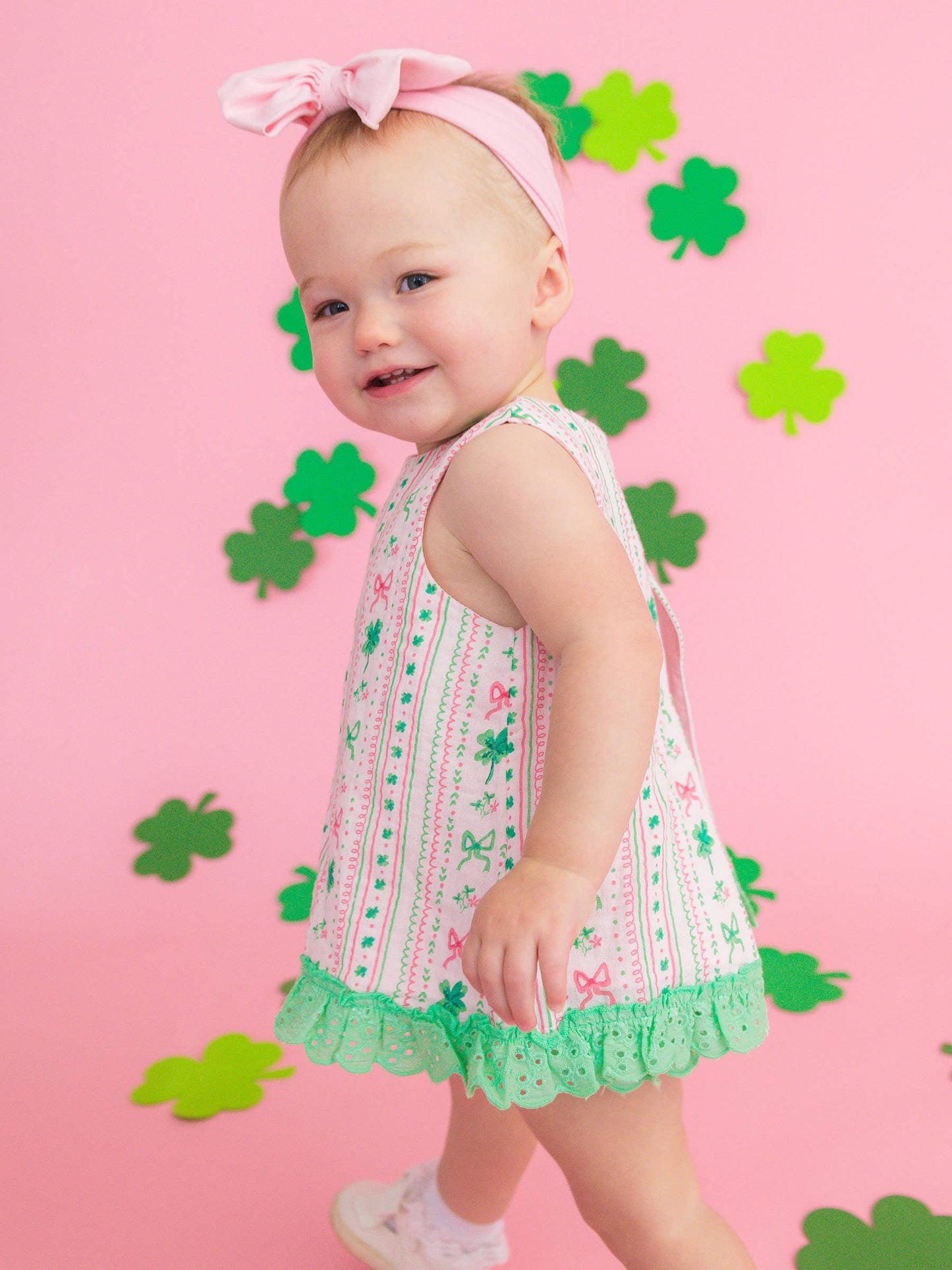 Baby Girls Clover Bows & Wishes Cotton Gauze Swing Top & Bloomer Set