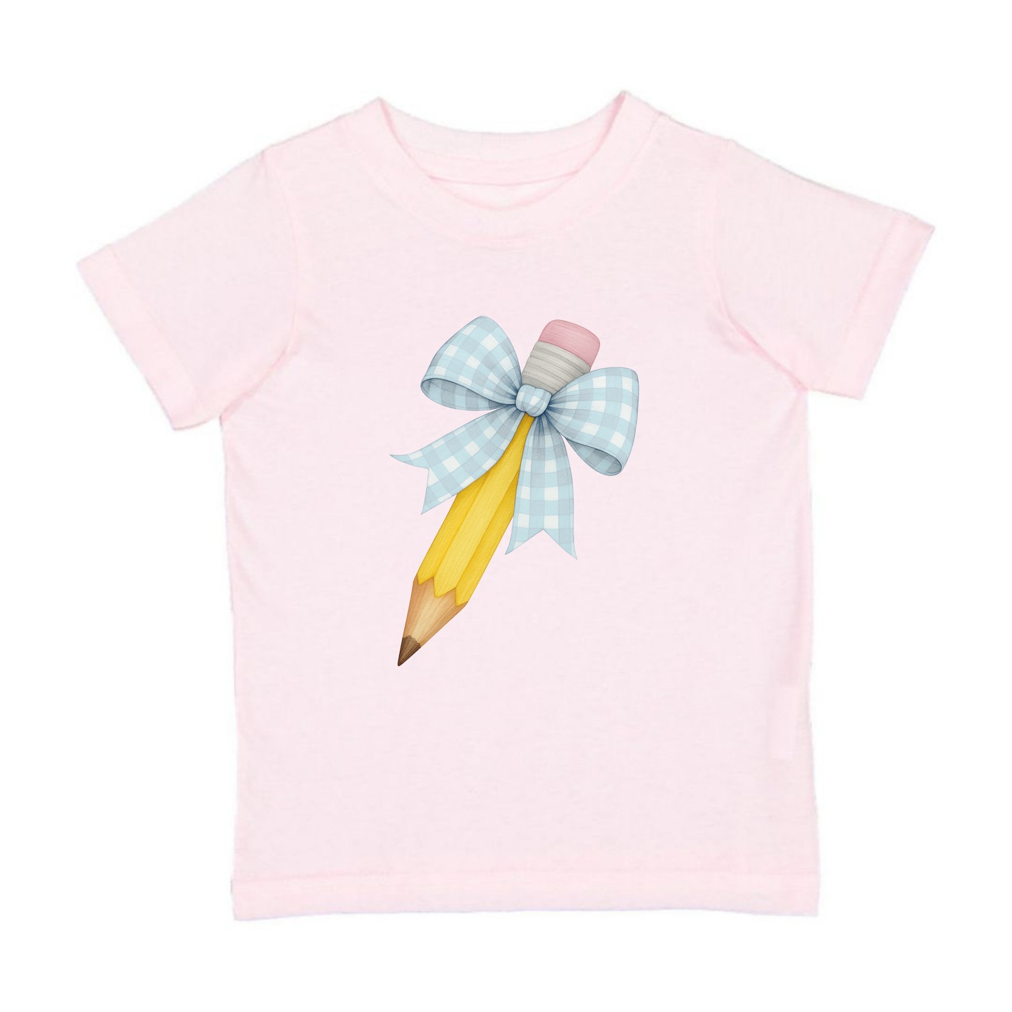 Blue Plaid Pencil Bow Short Sleeve T-Shirt - Back To School