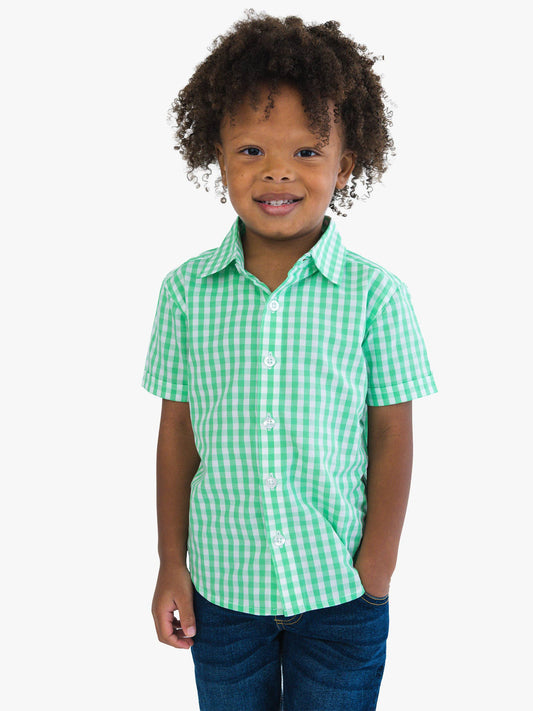Boys Classic Spring Bud Gingham Short Sleeve Button Down Shirt