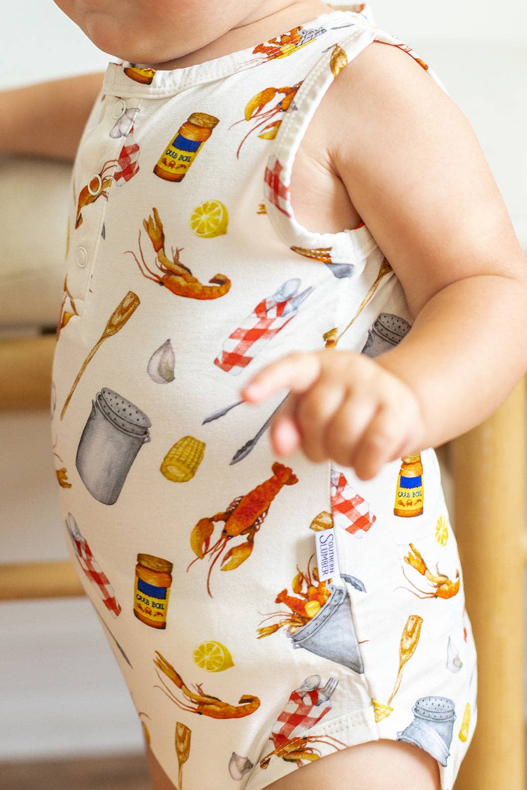 Crawfish Boil Bamboo Henley Onesie with Snaps