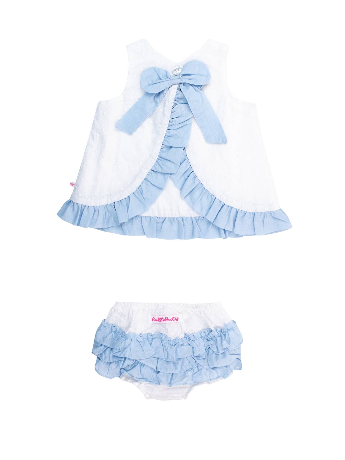 White & Light Blue Swiss Dot Swing Top & Bloomer Set