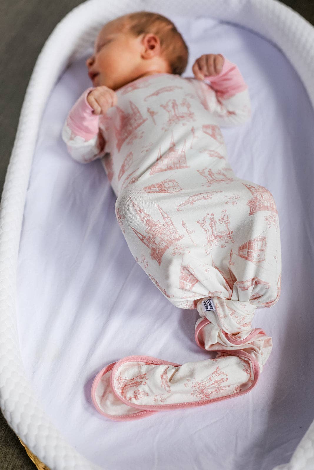 Nola Pink Toile Bamboo Knotted Gown: Newborn