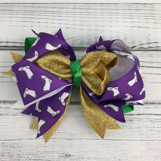 Mardi Gras Marching Boots Glitter Hairbow