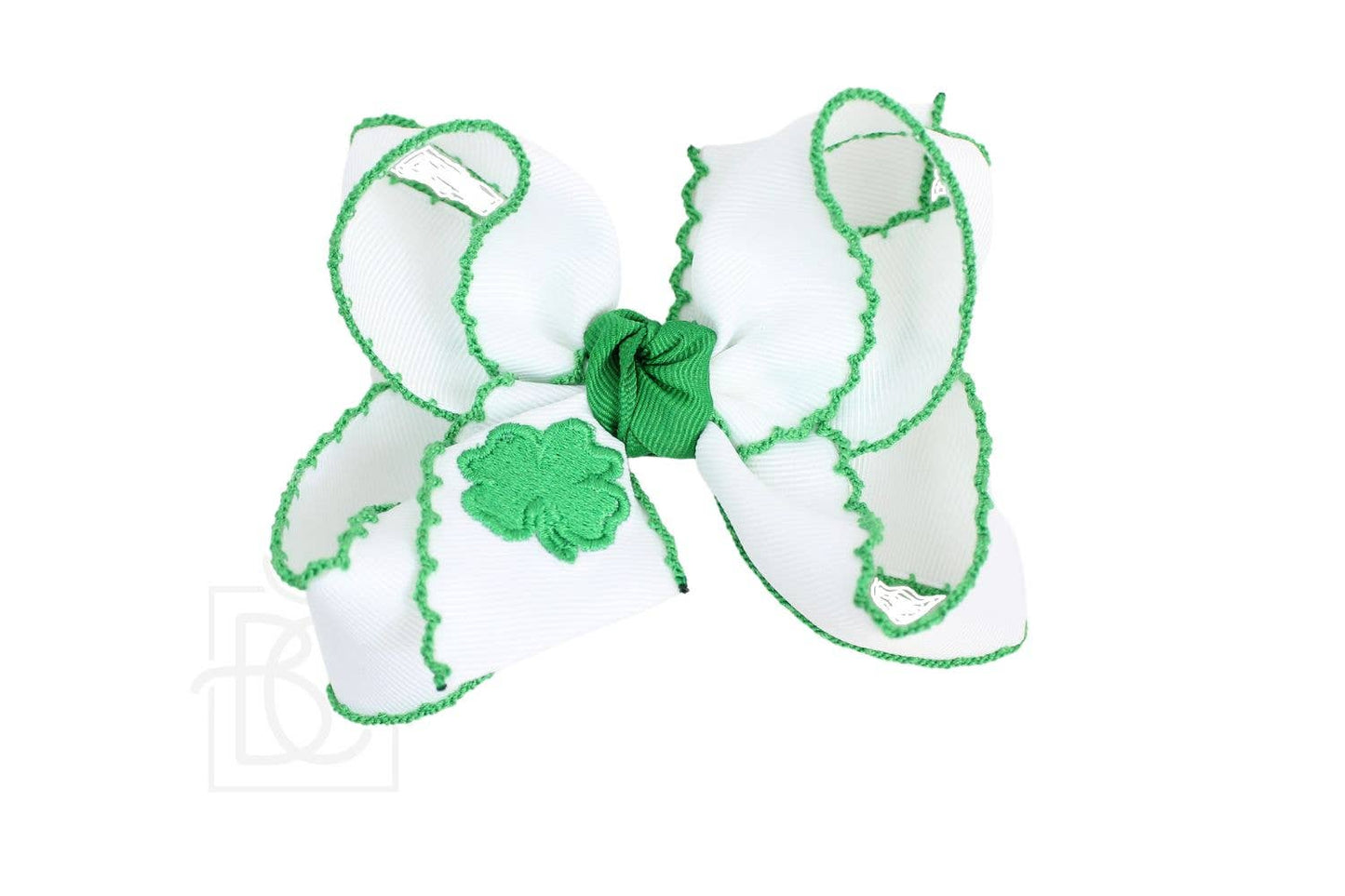 St. PATRICK'S DAY EMBROIDERED CLOVER CROCHET EDGE BOW: 4.5" Large