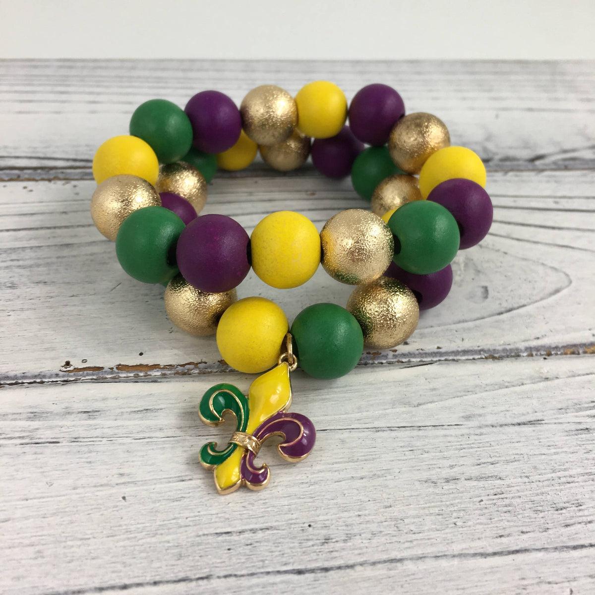 Mardi Gras Charm/Ball Bracelet Set: FDL