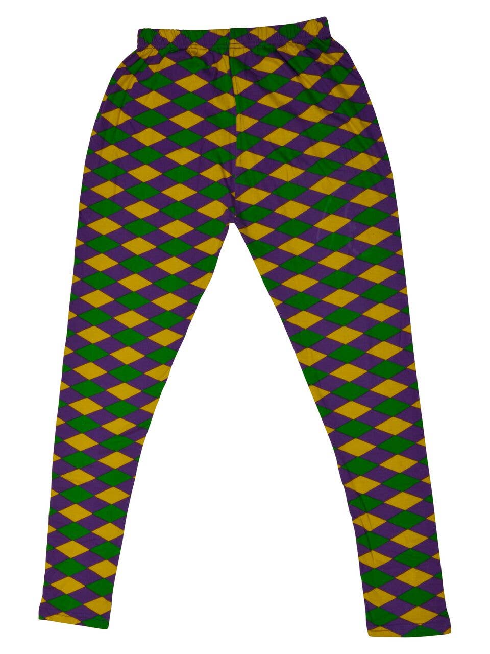 Purple Green Gold Harlequin Print Kids Leggings