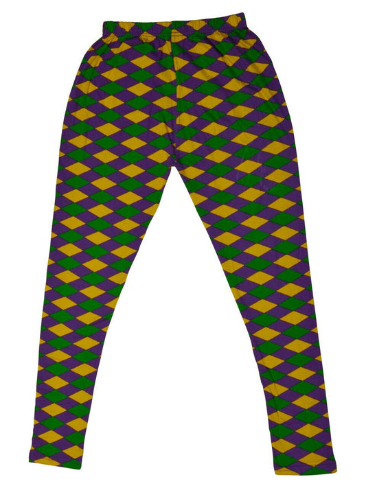 Purple Green Gold Harlequin Print Kids Leggings