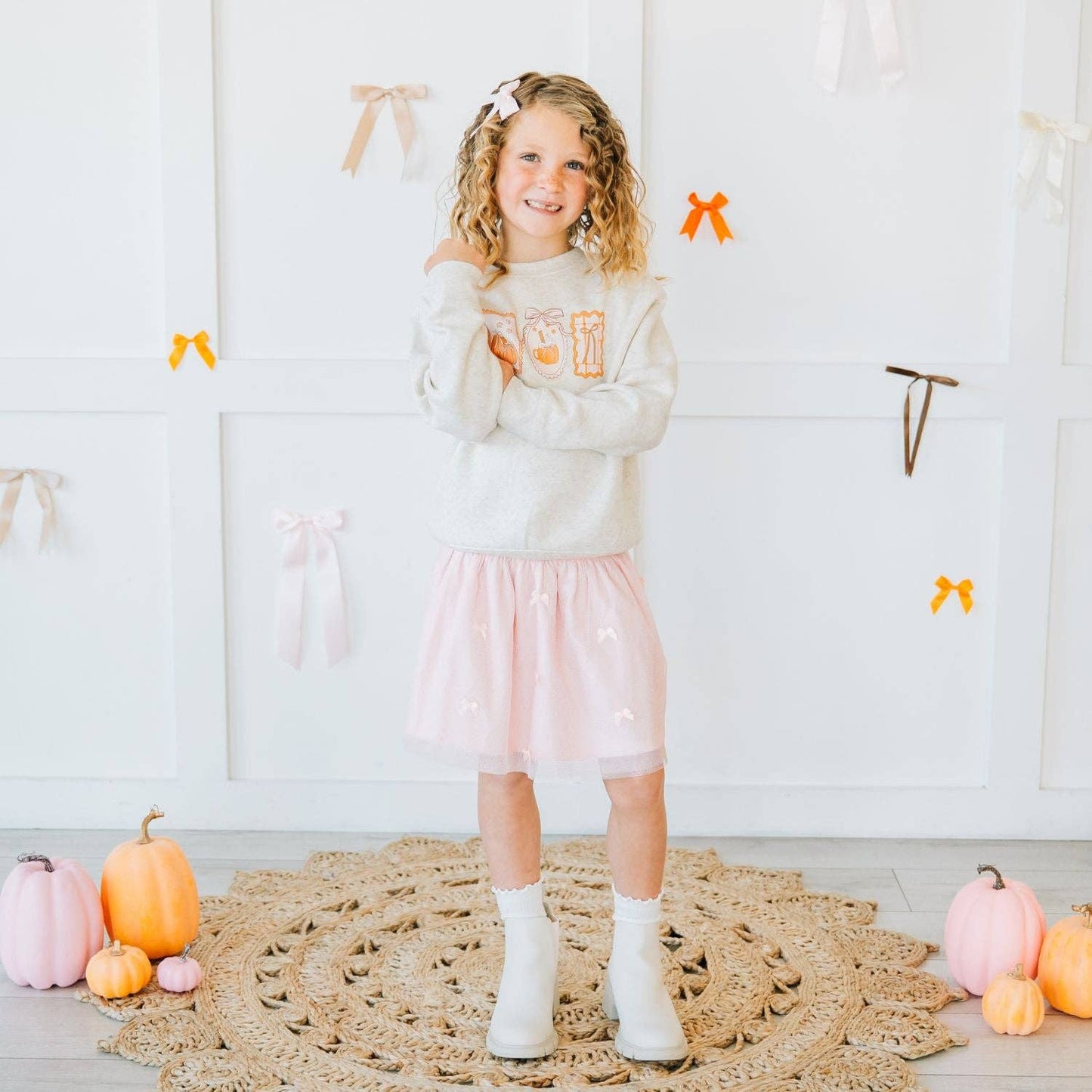 Pumpkin Embroidered Bow Clip - Hair Bows