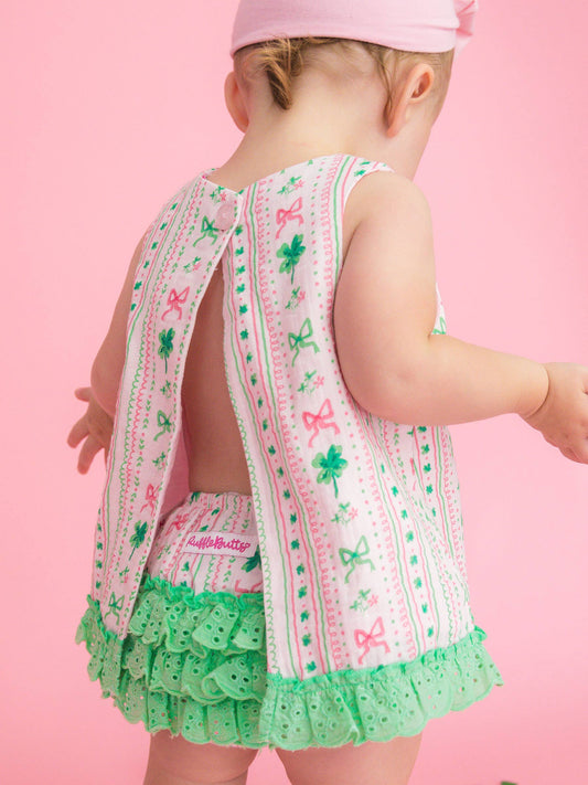 Baby Girls Clover Bows & Wishes Cotton Gauze Swing Top & Bloomer Set