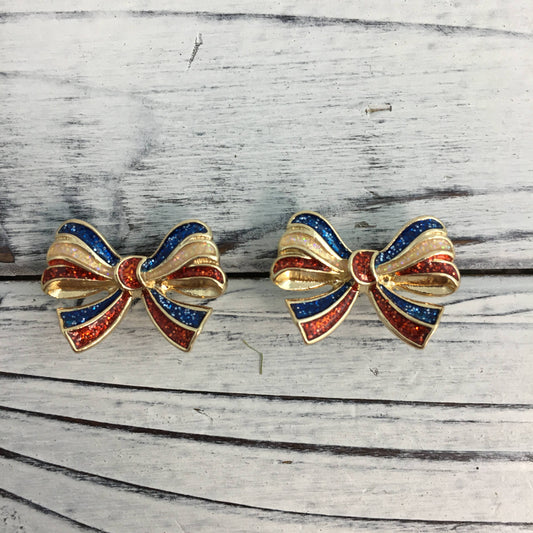 Red, white, and blue glitter bow post earrings