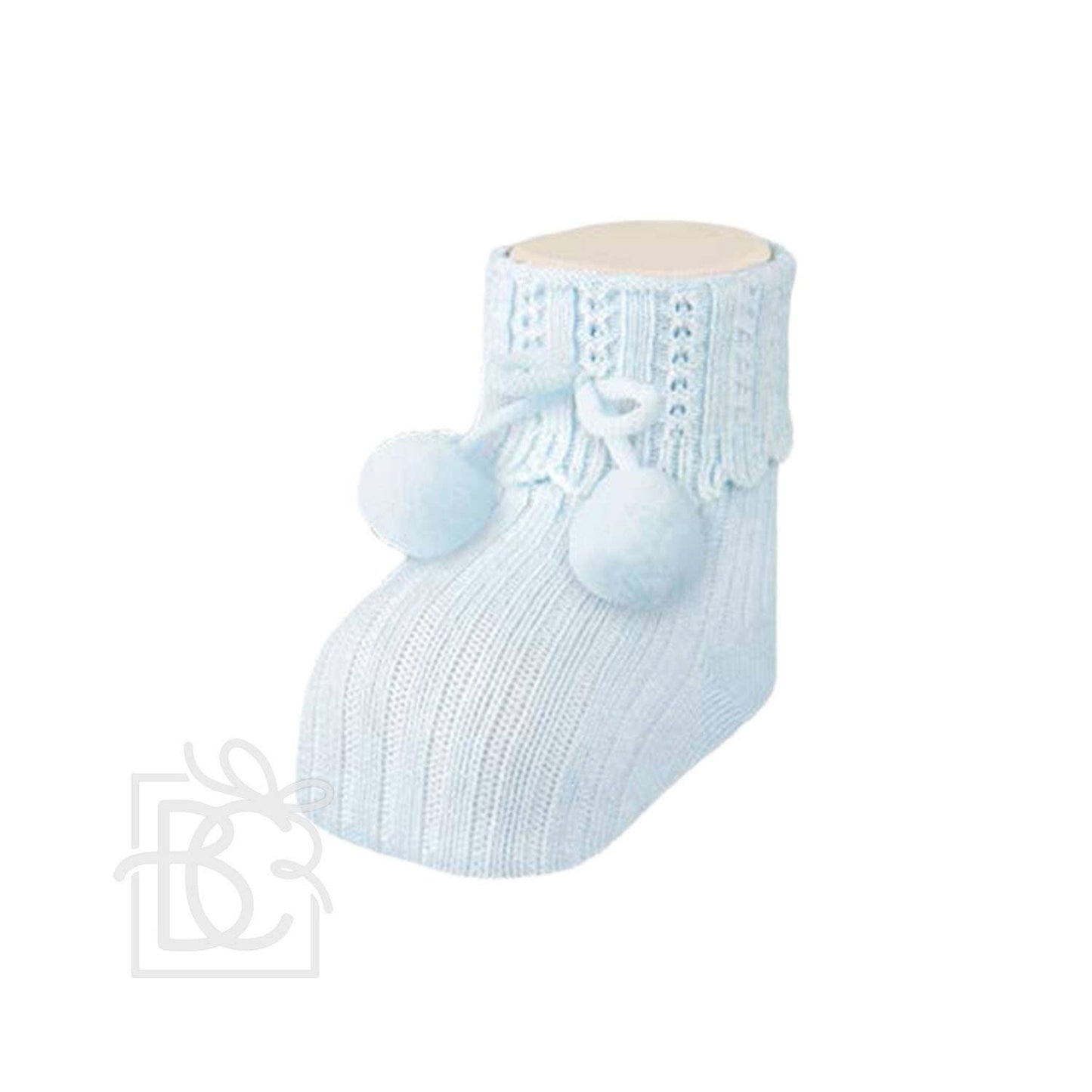 Newborn Pompom Cotton Socks: Sky Blue / Newborn