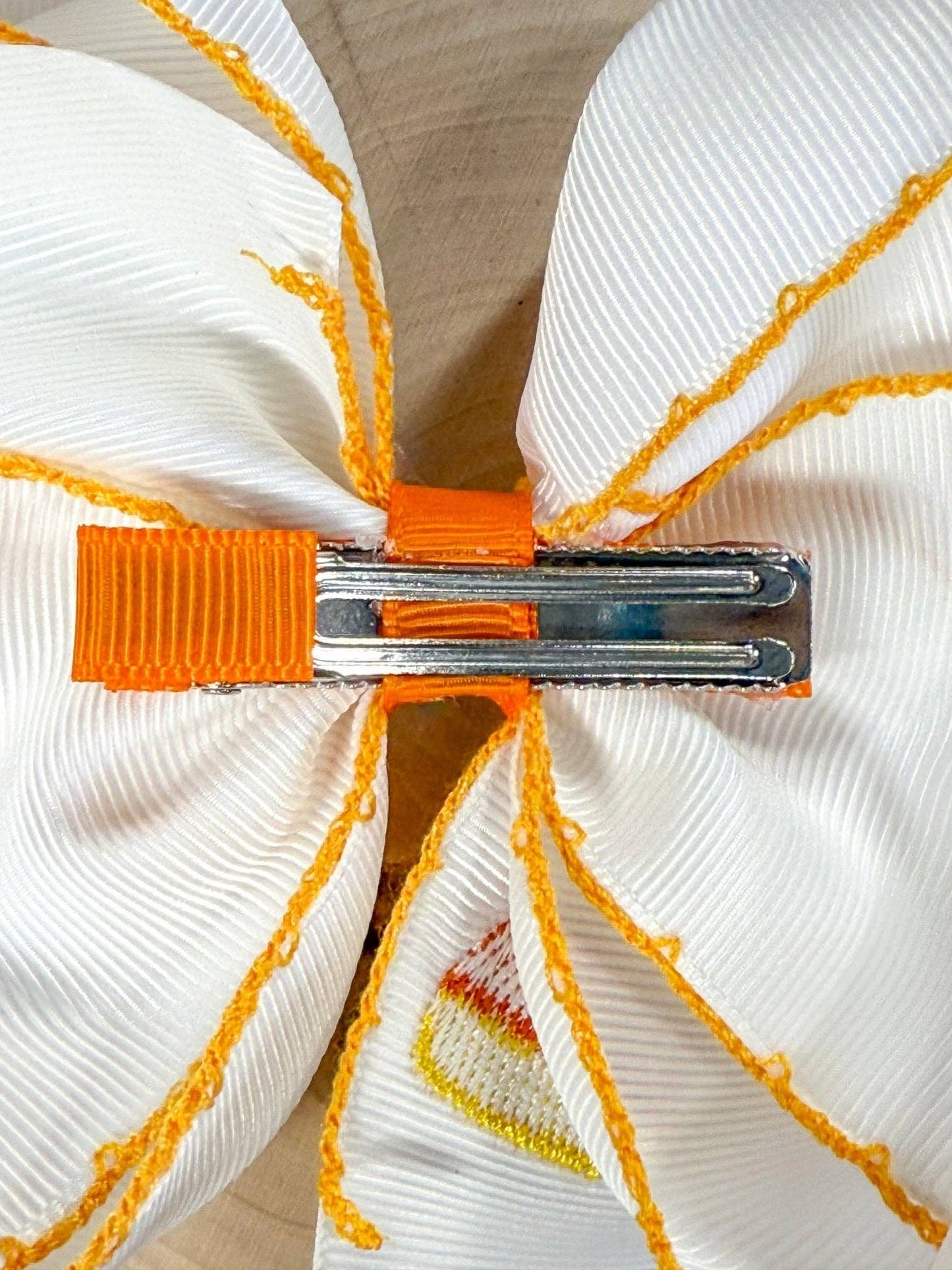 Candy Corn Embroidered Moonstitch Hair Bow | Clip