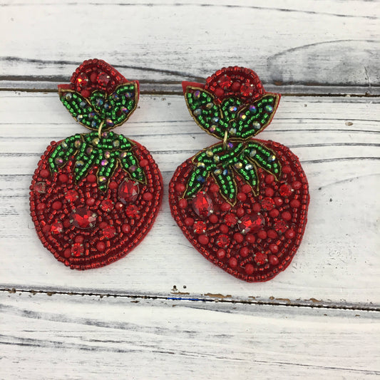 Bead/rhinestone strawberry earrings