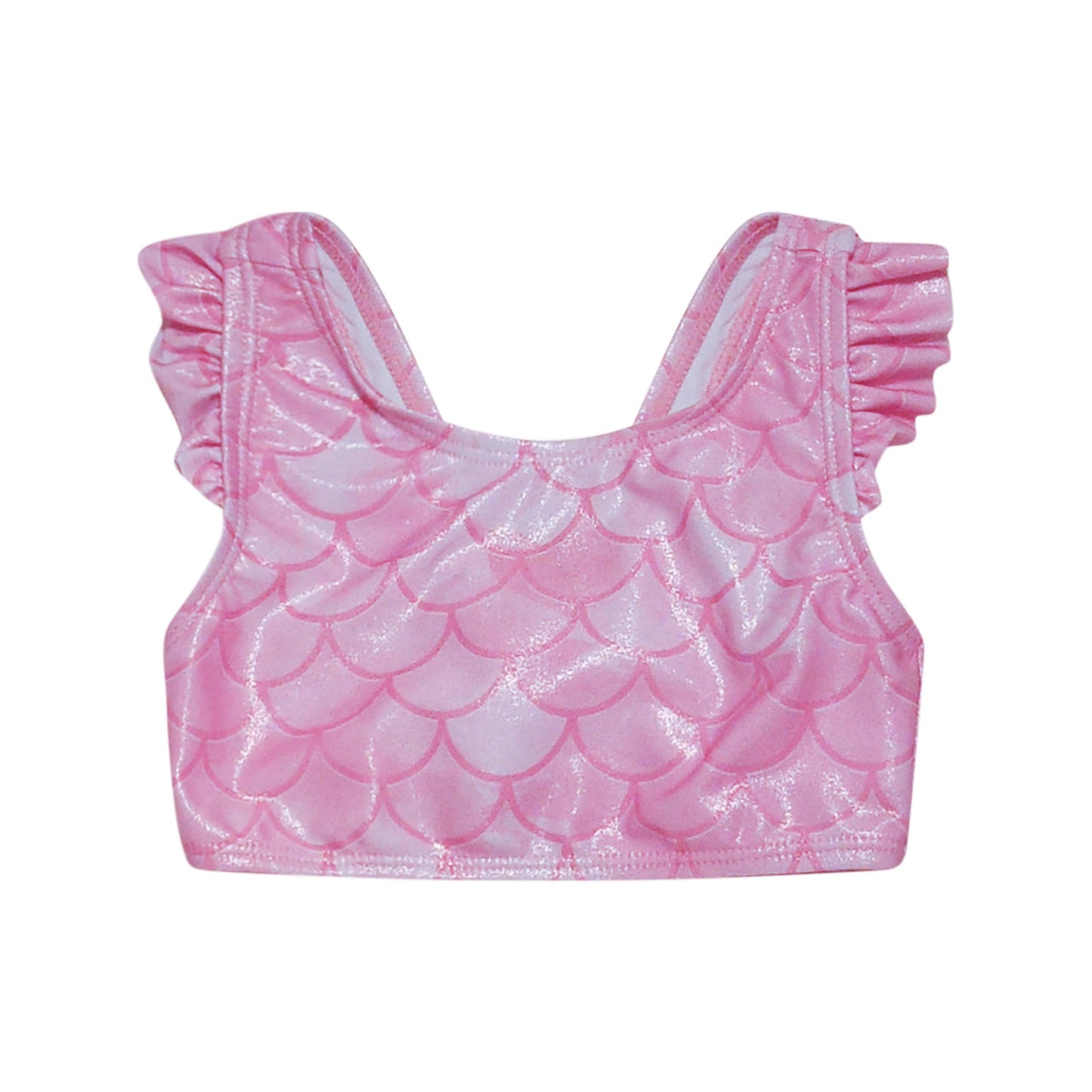 UPF 50+ 3 piece Mermaid Swim Set w/ Ruffle Shoulders Pixie Scales Pink