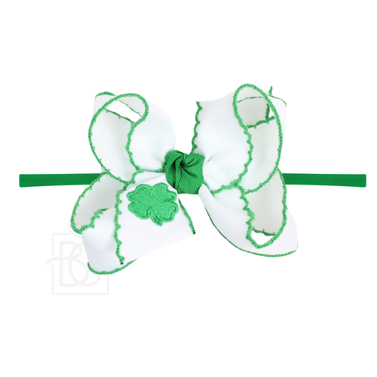 1/4"PANTYHOSE HDBD W/EMBROIDERED CLOVER CROCHET EDGE BOW: 4.5"