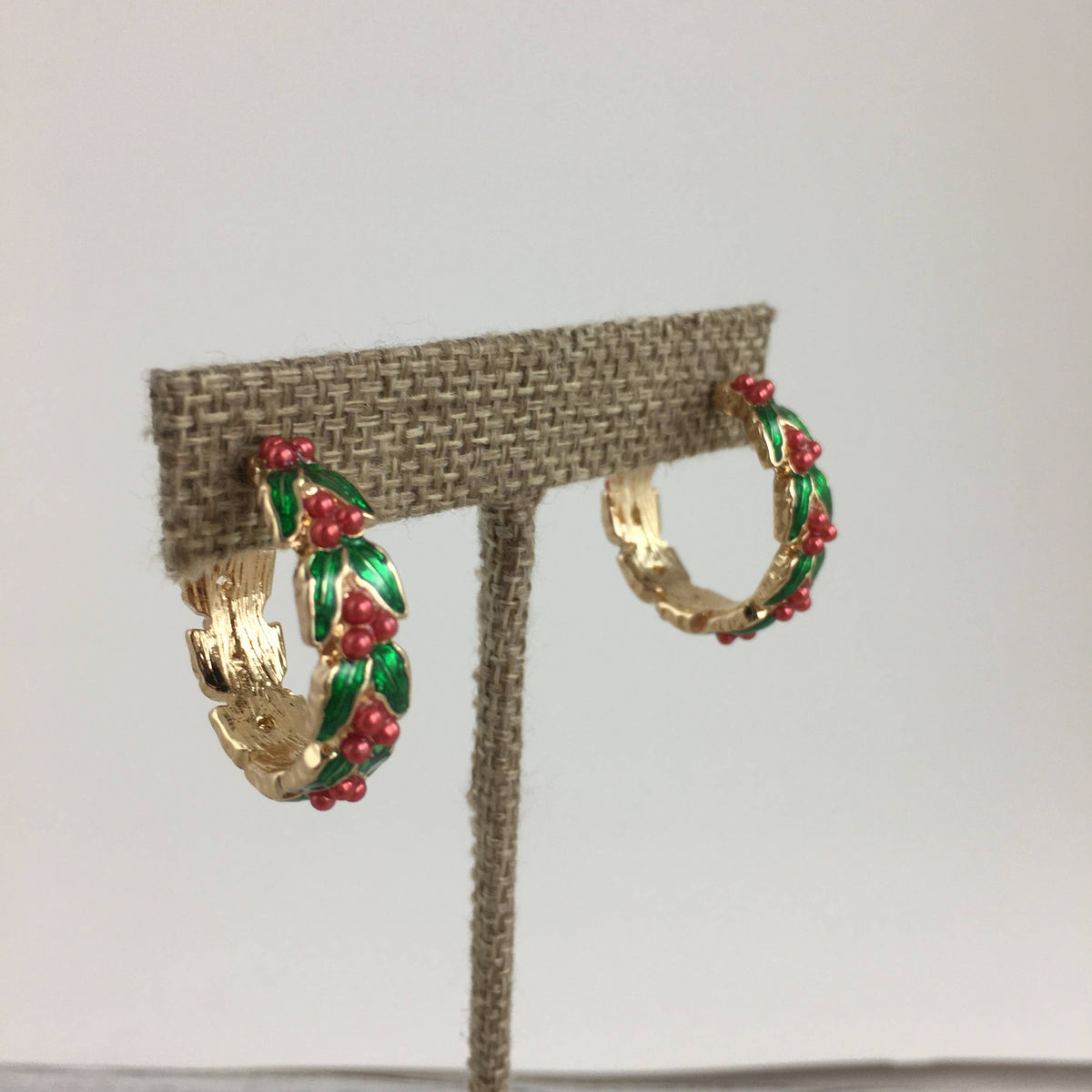 Christmas Holly Hoop Earrings