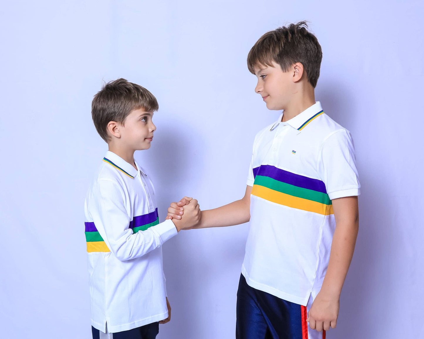 White Chest Stripe Youth Short Sleeve Mardi Gras Polo