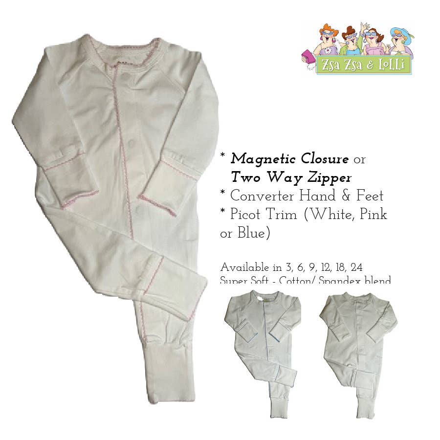 Magnetic Converter Footie With White,Pink,Or Blue Picot Trim