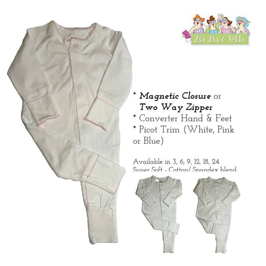 Magnetic Converter Footie With White,Pink,Or Blue Picot Trim
