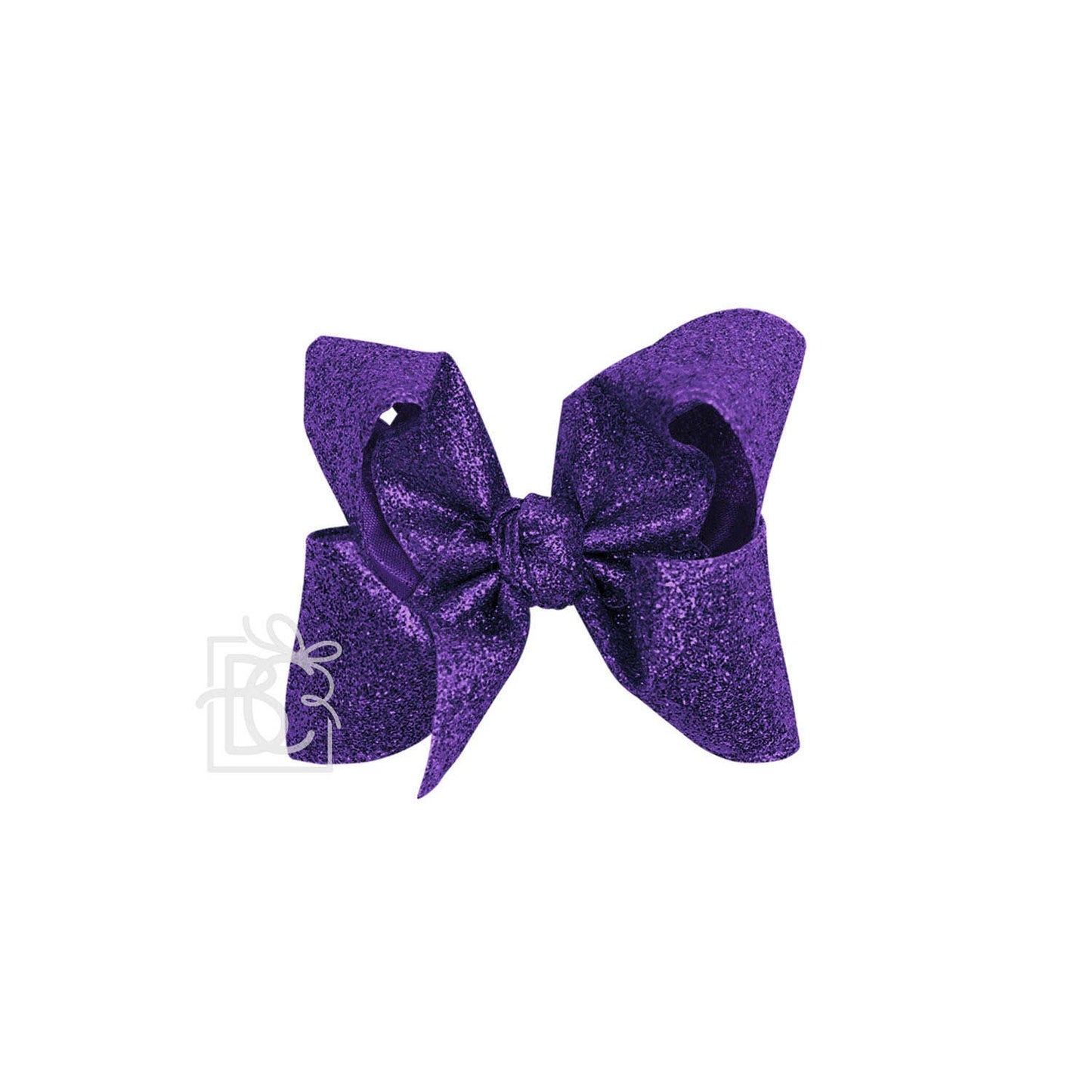 Purple GLITTER METALLIC BOW ON CLIP: 4.5" Large - 1.5" Ribbon on Alligator Clip
