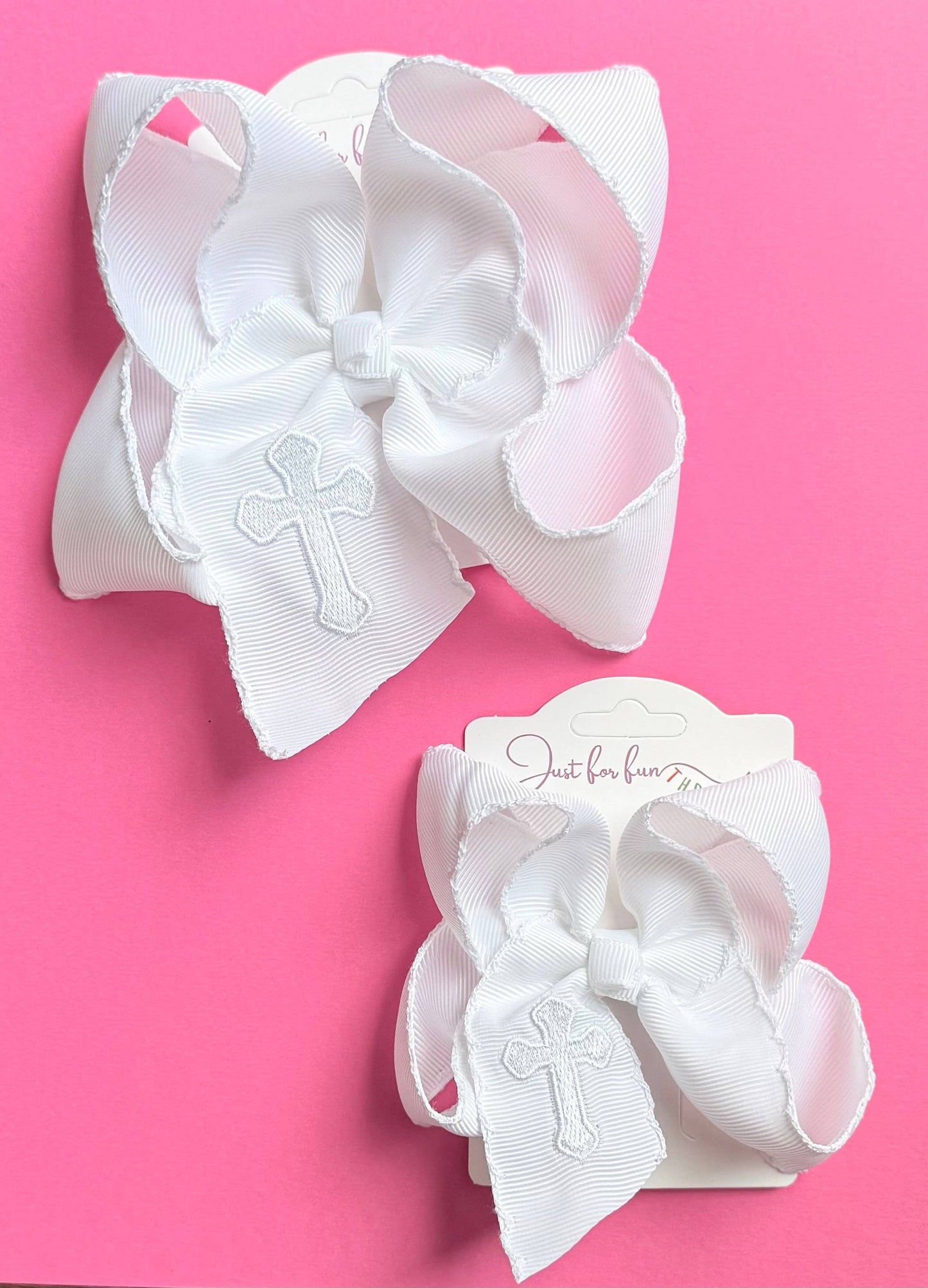 Cross Embroidered Hair Bow: 4 inch
