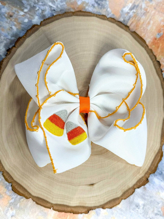 Candy Corn Embroidered Moonstitch Hair Bow | Clip
