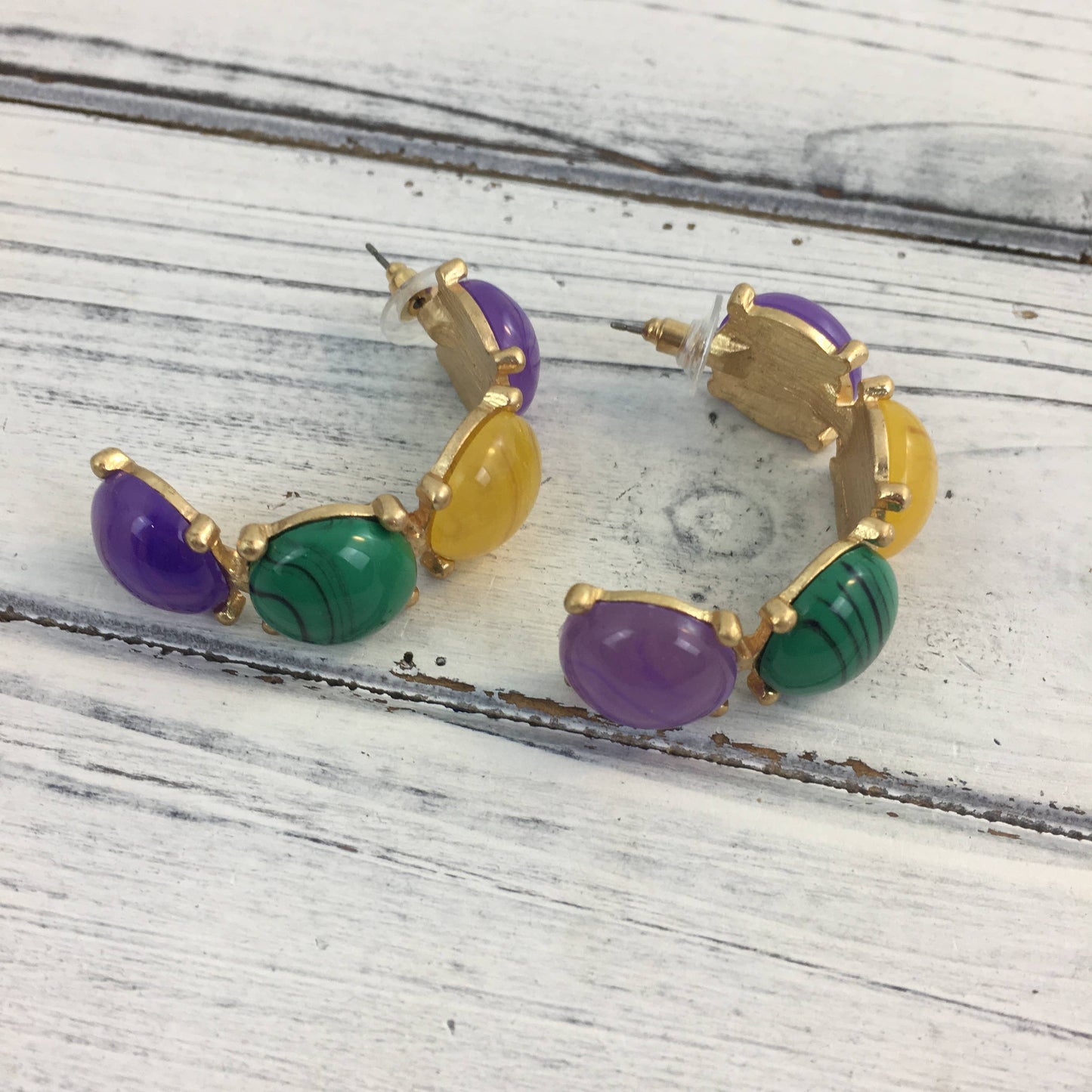 Mardi Gras marble stone hoop earrings 