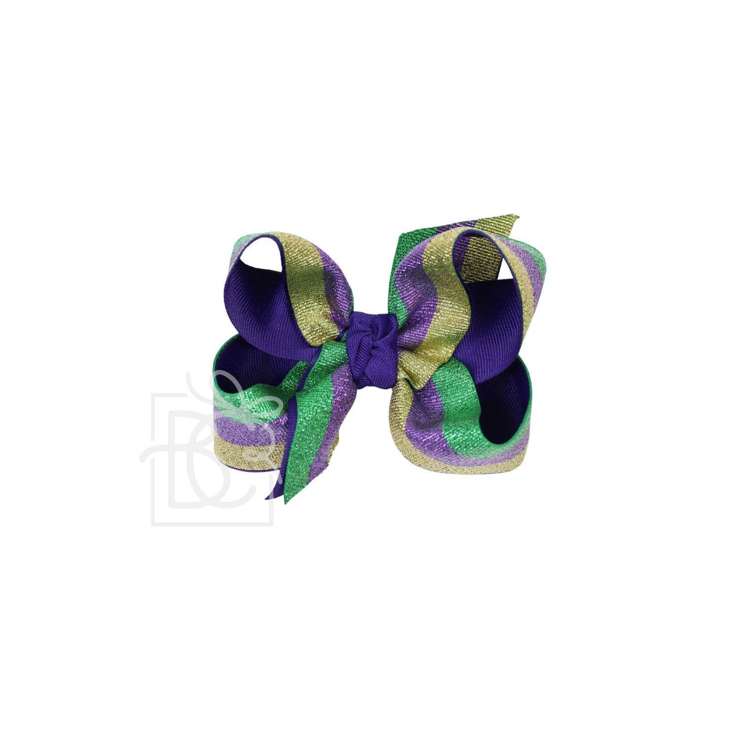 Layered Mardi Gras Metallic Bow on Alligator Cip: 4.5