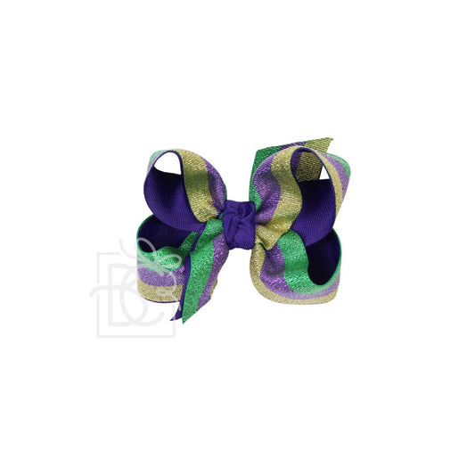 Layered Mardi Gras Metallic Bow on Alligator Cip: 4.5