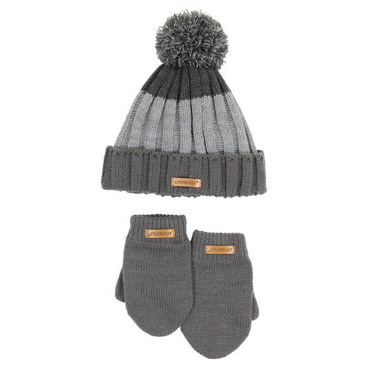 Boys Toddler Hat & Glove Set -Grey Stripe