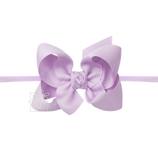 Orchid 1/4 in NYLON PANTYHOSE HEADBAND W/SIGNATURE GROSGRAIN BOW: L. ORCHID / 4.5" Large