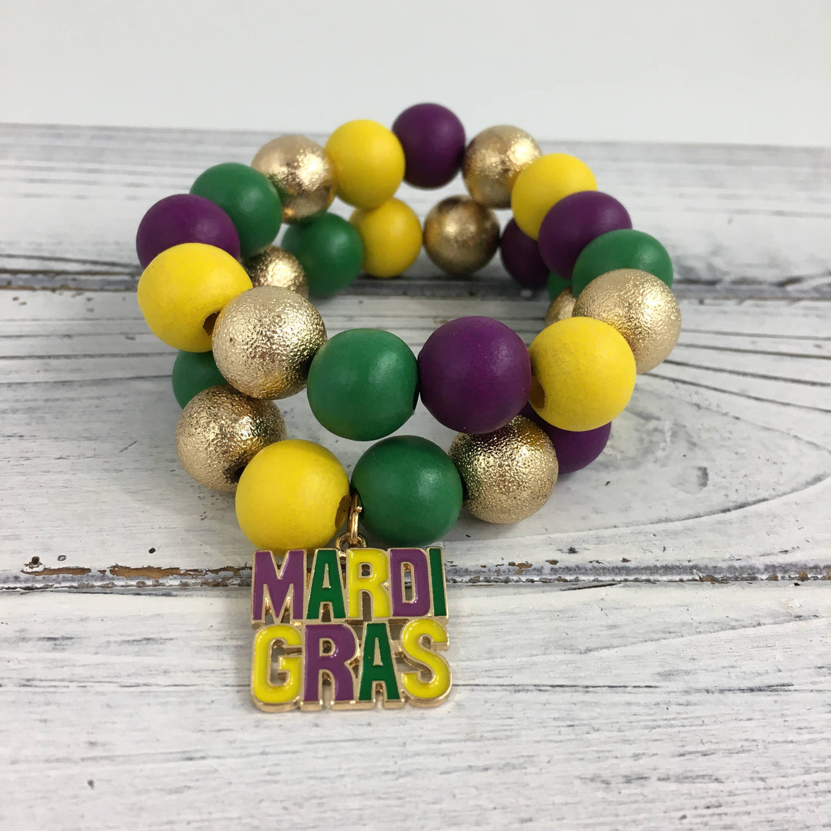 Mardi Gras Charm/Ball Bracelet Set: FDL