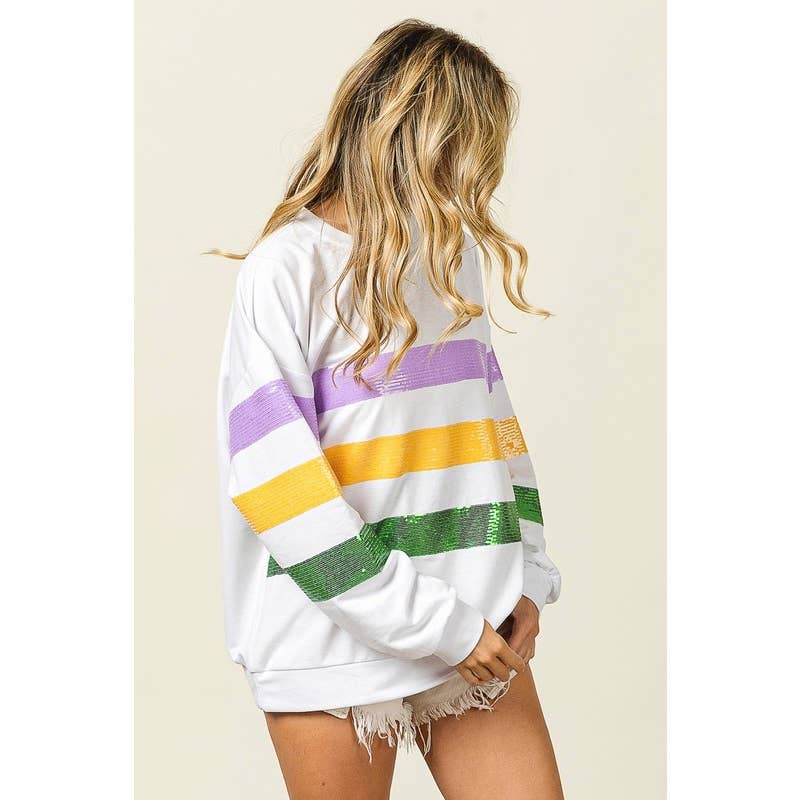 LADIES SEQUIN MARDI GRAS PULLOVER