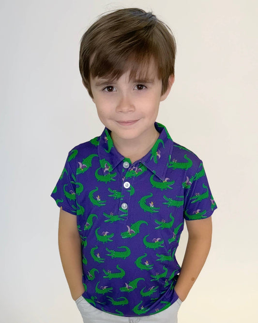 Mardi Gras Gator Krewe Bamboo Polo Shirt