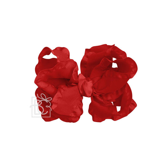 RED DOUBLE RUFFLE BOW ON CLIP