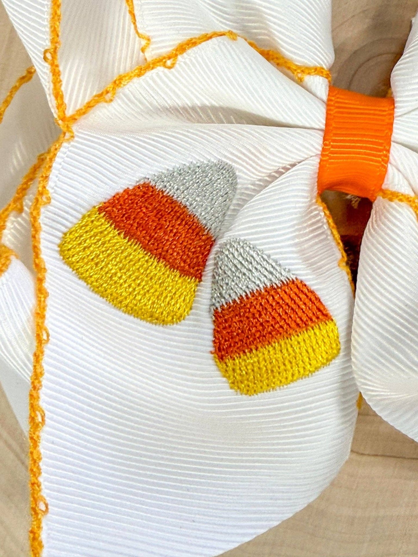 Candy Corn Embroidered Moonstitch Hair Bow | Clip